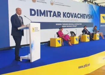 Премиерот Димитар Ковачевски на Преспа Форум 2023, Фото: Фронтлајн